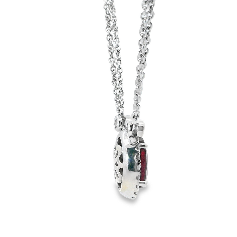 Vibrant Colored Stone Necklaces 18K White Gold 1.37 Carats Ruby & 0.39 Carats Diamond Halo Necklace, 18 Inch