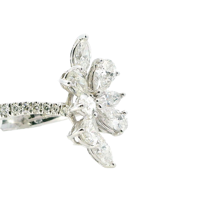 Elegant & Trendy 18K White Gold Marquise, Pear & Round 2.16 Carat Diamond Ring