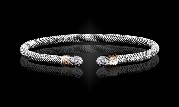 Sterling Silver & 14K Yellow Gold 0.28 Carats Lab-Grown Diamond Cuff Bracelet - 6.5 Inch