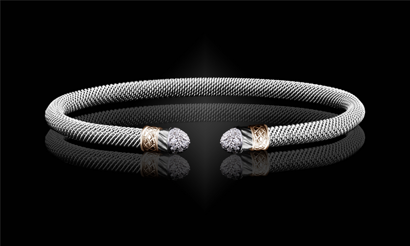 Sterling Silver & 14K Yellow Gold 0.28 Carats Lab-Grown Diamond Cuff Bracelet - 6.5 Inch