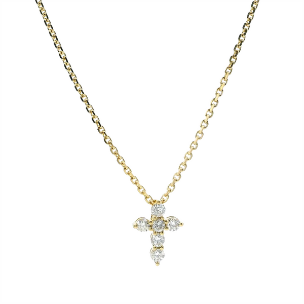 Elegant Diamond Necklaces & Pendants 18K Gold Yellow 0.18 Carats Petite Diamond Cross Pendant Necklace - 16 Inch