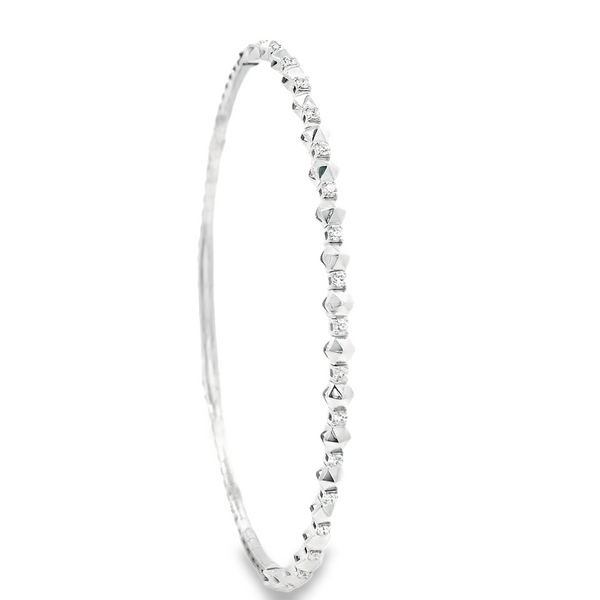 Sophisticated & Timeless Diamond Bracelets 14K Gold White & Titanium Polished Bead & Diamond Flexible Bangle Bracelet - 0.27 CTW, Size 6.75 Inch