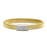 18K Yellow Gold 1/2 Carats Diamond Ribbed Flex Bangle Bracelet - 7.5 Inch