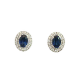 Vibrant Color Stone 18K White  Gold 1.24 Carats Sapphire & Double Halo 0.55 Carats Diamond Stud Earrings