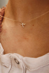 Yellow 14 Karat Gold 0.03 Carats Diamond Dragonfly PendantNecklace