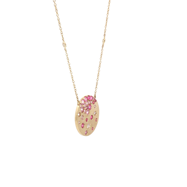 Vibrant Colored Stone Necklaces 14K Yellow Gold 1.16 Carats Pink Sapphire & 0.11 Carats Diamond Necklace, 18 Inch