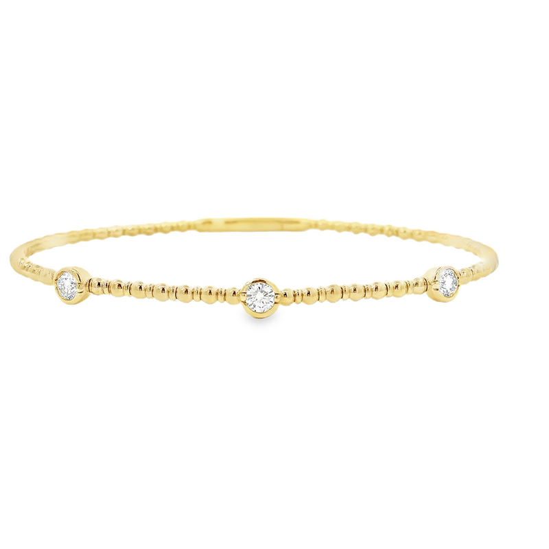 Sophisticated & Timeless Diamond Bracelets 14K Gold Yellow & Titanium Beaded & Bezel Diamond Flexible Bangle Bracelet - 0.40 CTW, Size 6.75 Inch