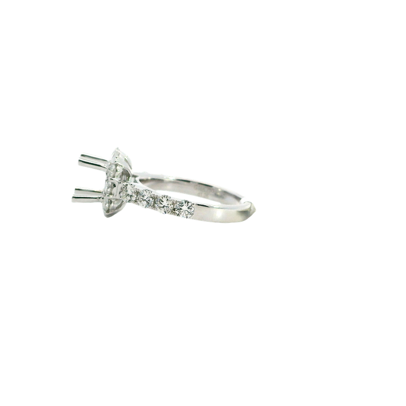 Elegant Diamond Mountings 18K White Gold Round 1.0C Diamond Halo Engagement Ring Setting, 1.26 Carat Total Weight