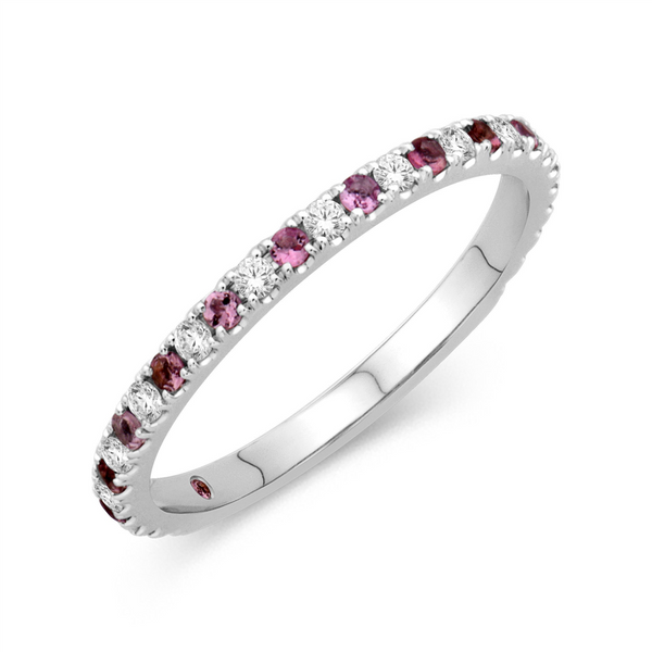 White 14 Karat Gold 0.14 Carats Pink Tourmaline & 0.14 Carats Diamond Stackable Band