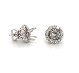Classic & Contemporary 18K White Gold Semi Mount Stud Earrings & 1.01 Carats Diamond Halo Jackets