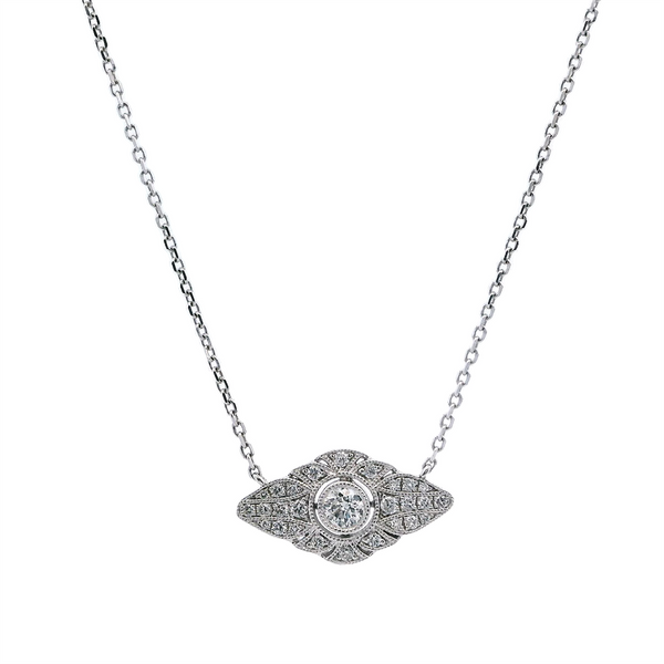 Elegant Diamond Necklaces 18K Gold White 0.30 Carats Vintage Inspired Diamond Necklace - 18 Inch