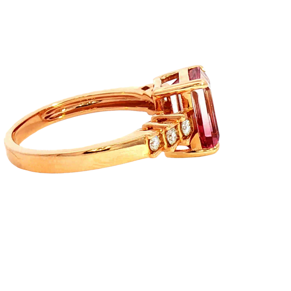 Bold & Elegant 18K Rosé Gold Emerald Cut 2.76 Carats Watermelon Tourmaline & 0.19 Carats Diamond Ring