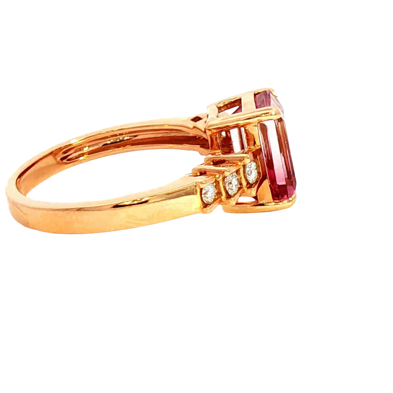 Bold & Elegant 18K Rosé Gold Emerald Cut 2.76 Carats Watermelon Tourmaline & 0.19 Carats Diamond Ring