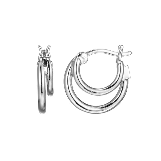 White Sterling Silver Small Double Hoop Earrings