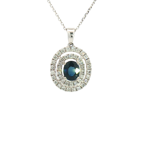 Vibrant 18K White Gold 0.34 Carats Sapphire & 0.45 Carats Diamonds Drop Pendant