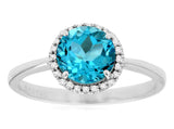 Bold & Elegant 14K White  Gold 1.55 Carats Blue Topaz & 0.10 Carats Diamond Halo Ring