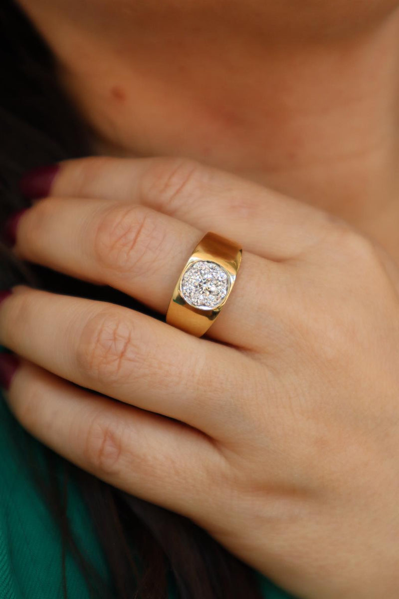 Elegant & Trendy 14K Yellow Gold 0.70 Carats Diamond Signet Ring