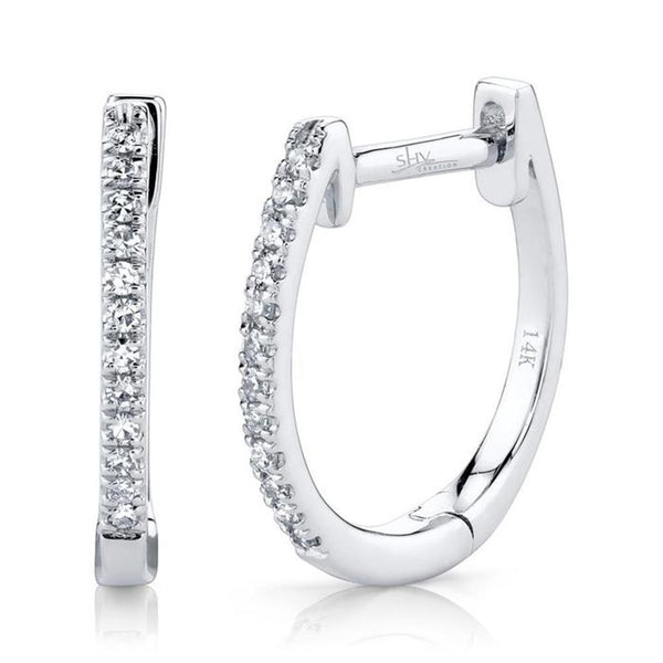 Classic & Contemporary 14K White Gold 0.08 Carats Diamond Huggie Earrings