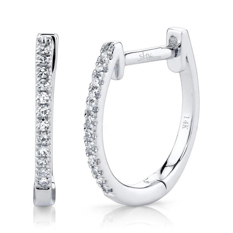 White Gold 14 Karat Diamond Huggie Hoop Earrings 0.08 Carats