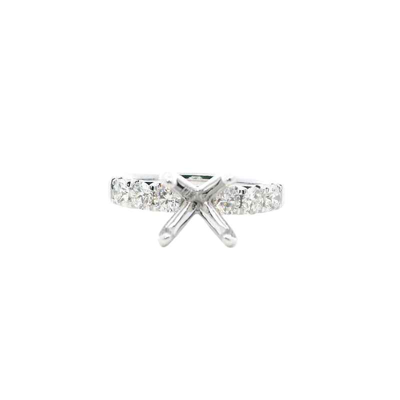 14K White Gold Diamond Semi-Mount Ring, 8MM Round Center, 0.34ctw Accents