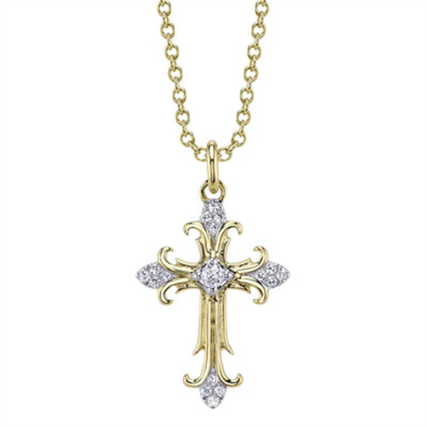 Elegant Diamond Necklaces 14K Yellow Gold 0.06 Carats Diamond Cross Necklace - 18 Inch