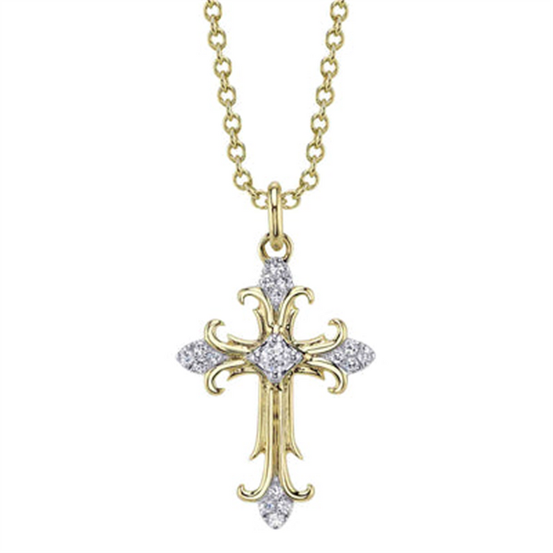 Elegant Diamond Necklaces 14K Yellow Gold 0.06 Carats Diamond Cross Necklace - 18 Inch