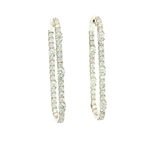Classic & Contemporary 18K White Gold Inside Out 3.54 Carats Diamond 43 x 17 MM Elongated Oval Hoop Earrings