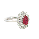Bold & Elegant 18K White Gold Oval Cut 1.0 Carat Ruby & 0.66 Carats Diamond Double Halo Ring