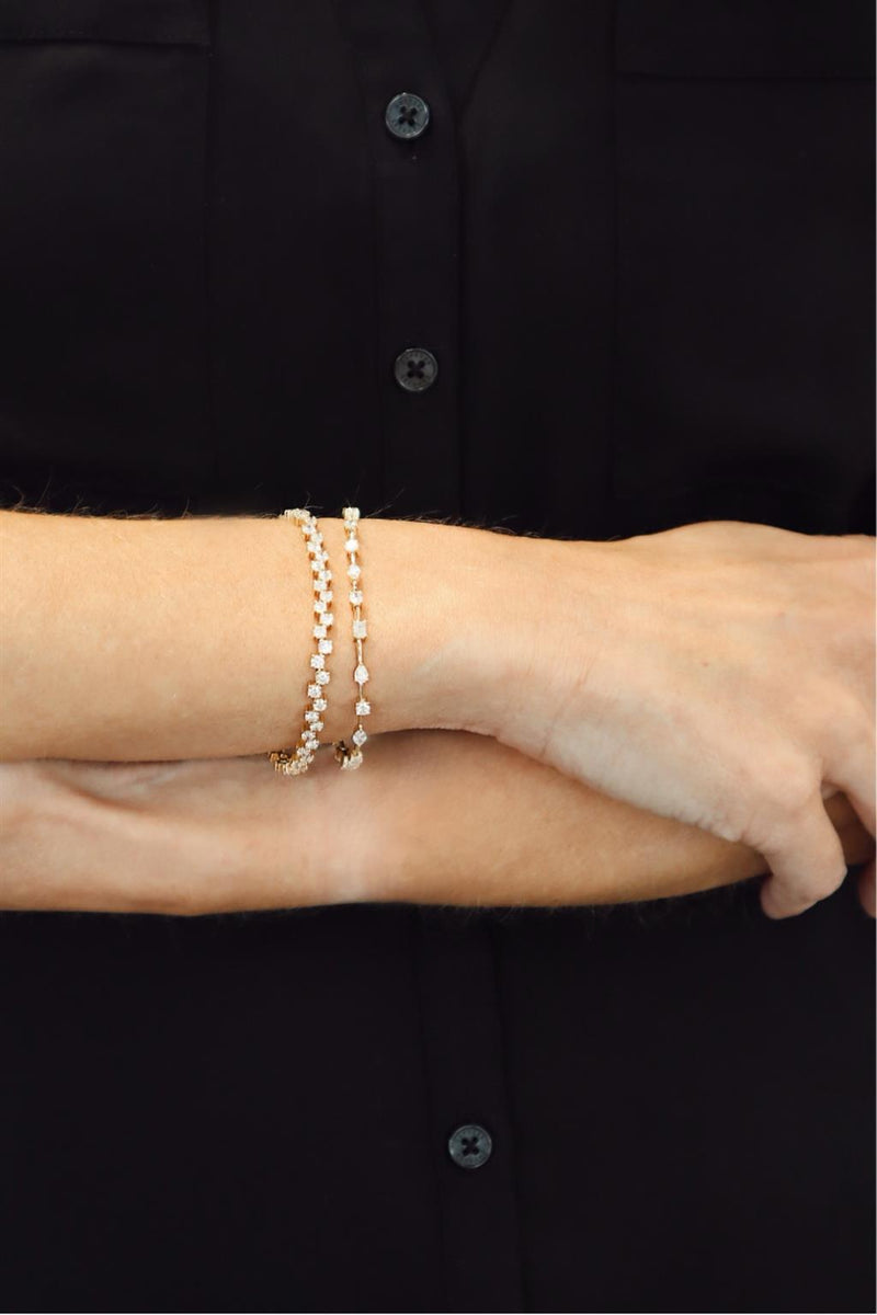 Sophisticated & Timeless Diamond Bracelets 18K Gold Yellow Round, Marquise, Oval, Emerald Cut & Pear Cut Diamond Link Bracelet - 3.01 CTW, Size 7.5 Inch