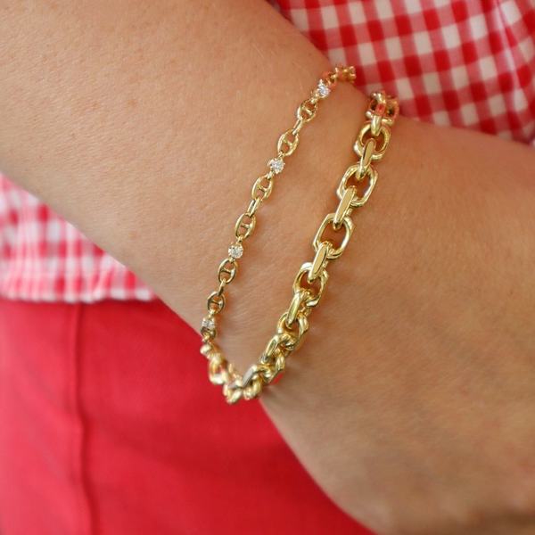 Sophisticated & Timeless Diamond Bracelets 18K Yellow Gold  0.36 CTW Diamond Flat Mariner Link Bracelet - Size 7 Inch