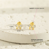 14k Yellow Gold Jeweled Flutering Butterfly Girls Earrings