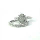 White 10 Karat Gold 3/8 Carats Diamond Halo Engagement Ring & Matching Contoured Diamond Wedding Band