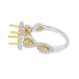 Elegant Diamond Mountings 18K White & Yellow Gold 0.82 Carats Diamond Halo Semi Mount Ring