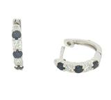 Vibrant Color Stone 14K White Gold 0.30 Carats Blue Sapphire & 0.20 Carats Diamond Small Hoop Earrings