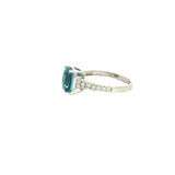 Bold & Elegant 14K White Gold Cushion Cut 3.75 Carats Blue Zircon & 0.29 Carats Diamond Ring