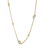 Vibrant Colored Stone Necklaces 14K Yellow Gold Oval Cut 1.65 Carats Blue Sapphire & Round Cut 0.14 Carats Diamond Station Necklace - 18 Inch