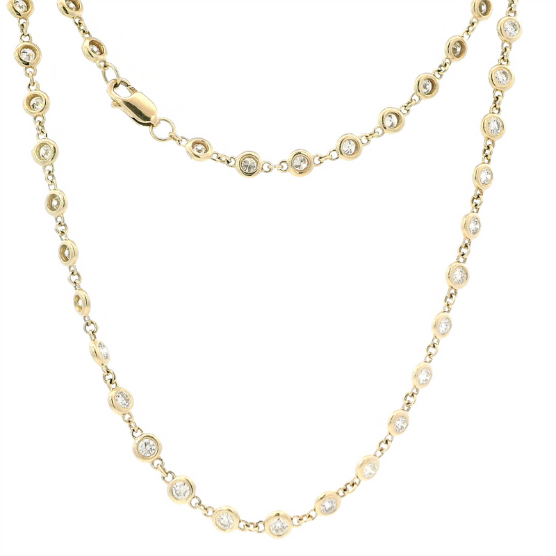 Elegant Diamond Necklaces 14K Gold Yellow 3.02 Carats Round Diamond Station Necklace - 18 Inch