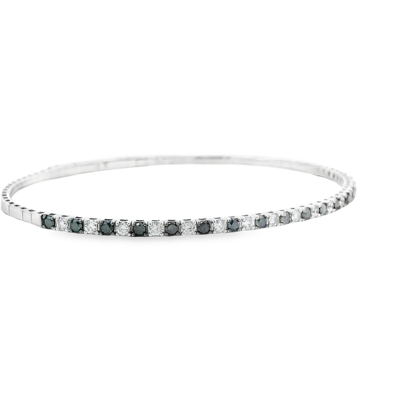 Sophisticated & Timeless Diamond Bracelets 14K Gold White & Titanium Black & White Diamond Flexible Bangle Bracelet - 1.01 CTW, Size 6.75 Inch