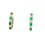 Vibrant Color Stone 18K White Gold 0.35 Carats Emerald & 0.26 Carats Diamond Hoop Earrings