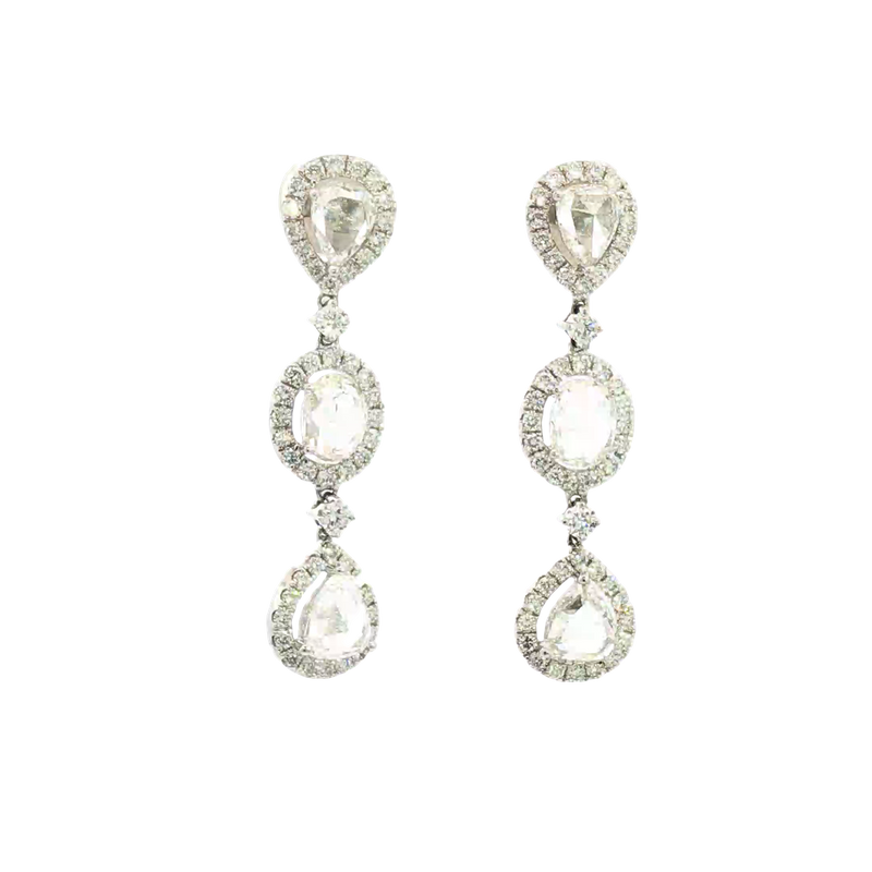 Classic & Contemporary 18K White Gold 4.24 Carats Rose Cut Diamond Dangle Earrings