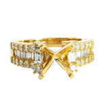 Elegant Diamond Mountings 18K Yellow Gold Baguette & Round Cut 0.78 Carats Diamond Semi Mount Ring For A Round Cut 2.0 Carats Gemstone