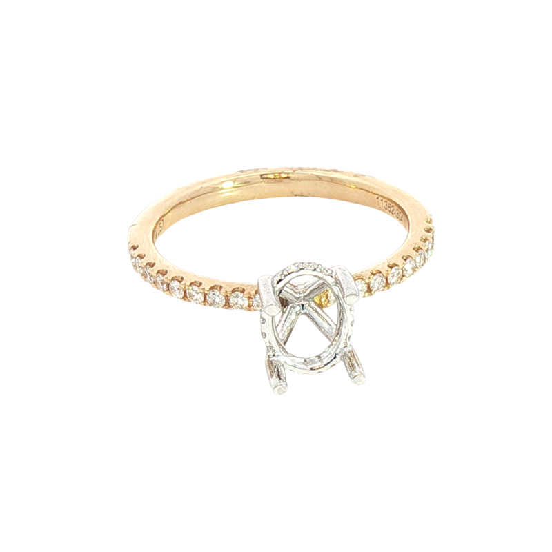 Elegant Diamond Mountings 14K Yellow & Whtie Gold Yellow 0.22 Carats Diamond Semi Mount Ring For Oval 1.0  Carat Gemstone