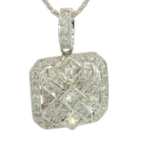 Elegant Diamond Necklaces & Pendants 18K White Gold Square Cushion 0.72 Carats Diamond Cluster Pendant