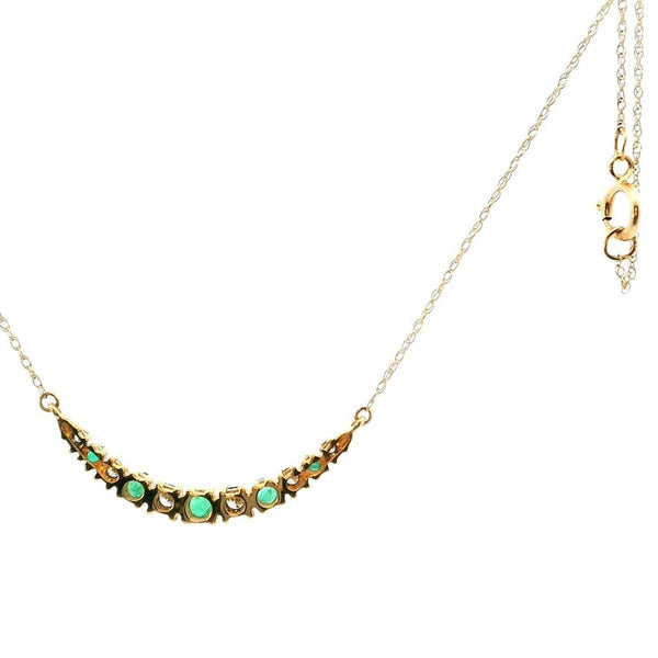 Vibrant Colored Stone Necklaces 14K Gold Yellow 0.40 Carats Emerald & 0.10 Carats Diamond Curved Bar Necklace, 18 Inch