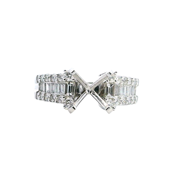 Elegant Diamond Mountings 18K White Gold 2.0 Carat Round Diamond Semi-Mount Engagement Ring -- Baguette & Round 0.81 Carat Diamond Setting