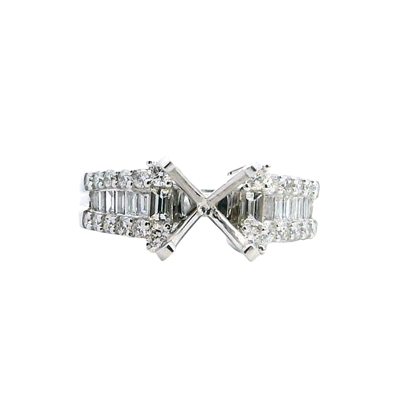Elegant Diamond Mountings 18K White Gold 2.0 Carat Round Diamond Semi-Mount Engagement Ring -- Baguette & Round 0.81 Carat Diamond Setting