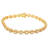 Sophisticated & Timeless Diamond Bracelets 18K Yellow Gold 1.09 Carats Baguette Diamond & 1.61 Carats Round Cut Diamond Halo Tennis Bracelet - 7.25 Inch