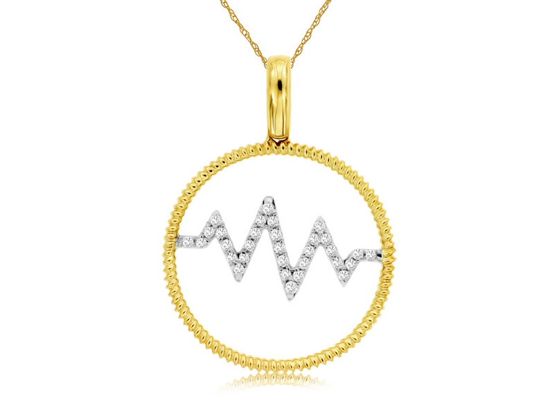 Two-Toned 14 Karat Gold 0.12 Carats Diamond Heartbeat Line Pendant Necklace