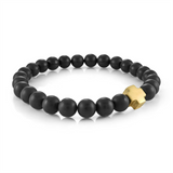 Bold & Stylish Alternative Metal Bracelets Black 8 MM Onyx's Eye Bead Cross Bracelet - 8.25 Inch