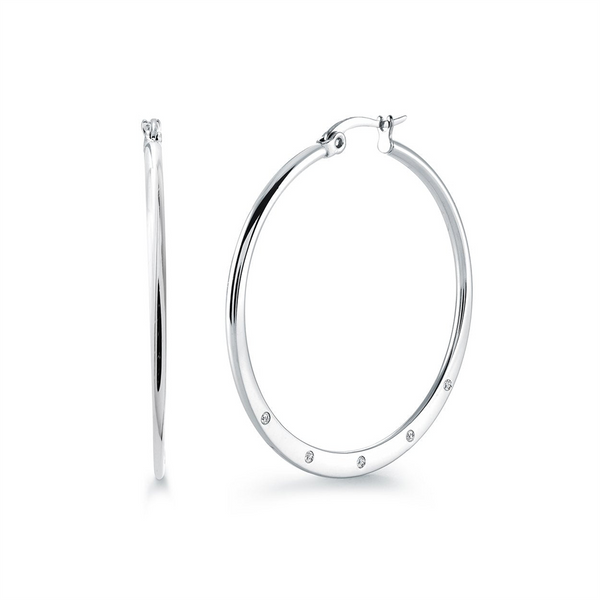 Stainless Steel 40.0 CZ Large Flat Hoop Earrings